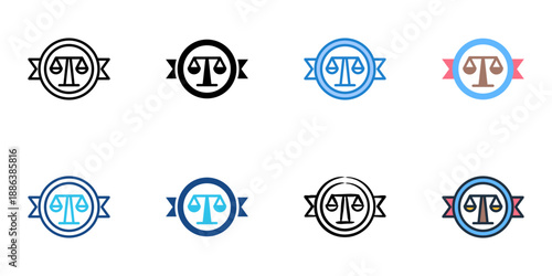 Legal Advocate icons set multiple style collection. Editable stroke 

