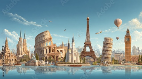 World travel famous landmarks ancient architectural and monument panorama