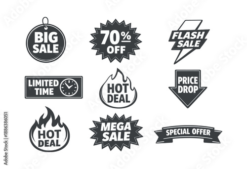 Promotional sale badges, stickers, and discount labels set