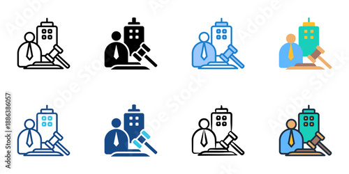 Corporate Law icons set multiple style collection. Editable stroke 
