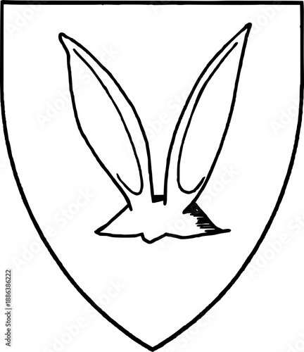 heraldic shield with rabbit ears outline icon isolated on white background