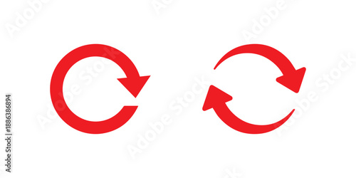 Vibrant red icons featuring two different types of circular arrows to illustrate reloading or feedback processes on white.