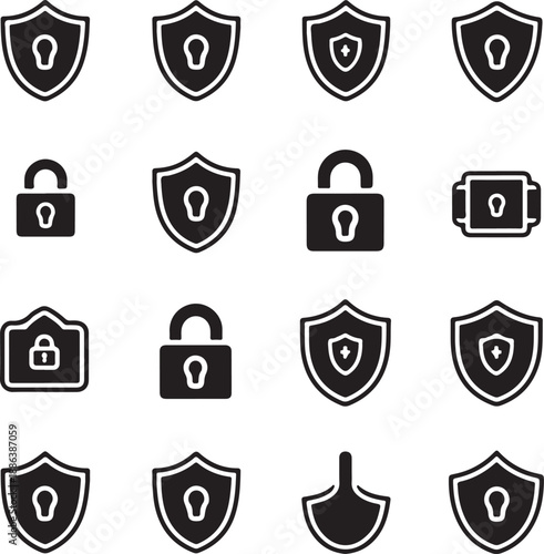 Collection of security icons including shields and locks