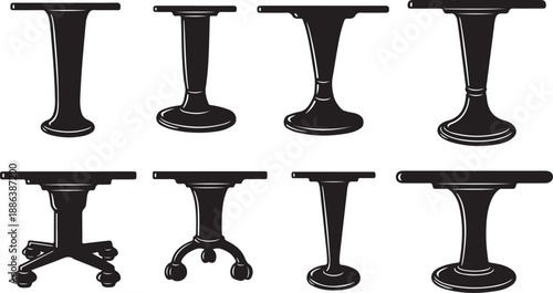 Set of black table pedestals with various base designs