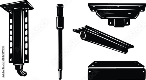 Black metal adjustable TV wall mount bracket and parts