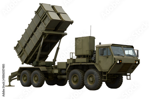 Patriot PAC-3 Missile Launcher Isolated on White Studio Background