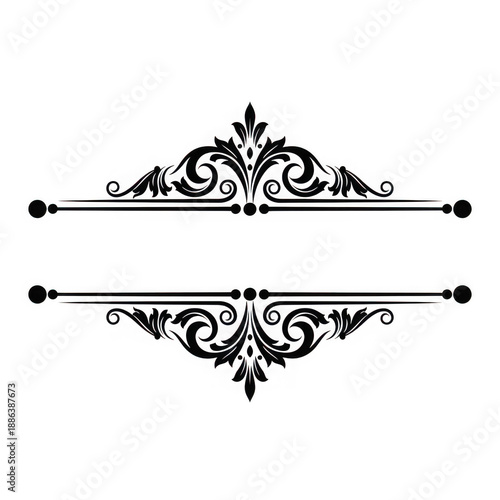 Elegant black vintage ornamental divider with floral scrolls for decorative design elements
