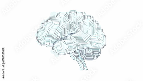Stylized illustration of a human brain with intricate line patterns.