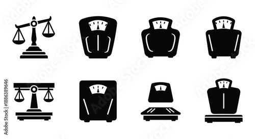 Collection of various scale icons and symbols in a black and white style