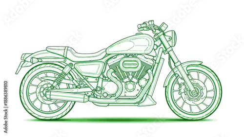 Detailed Sketch of a Classic Motorcycle on White Background