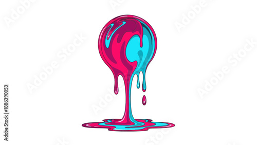 Melting Sphere of Pink and Cyan Paint Droplets