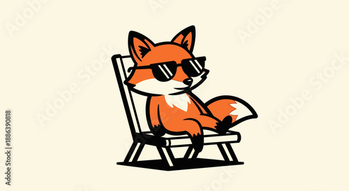 Cartoon fox relaxing in beach chair