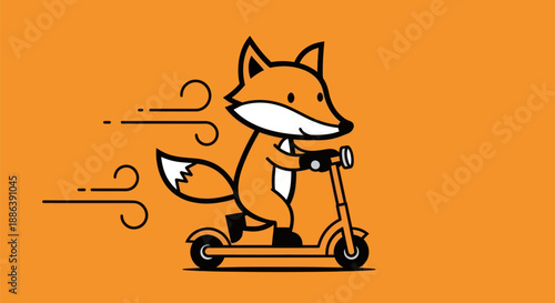 Cartoon fox riding electric scooter
