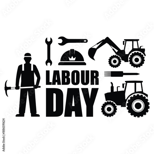 Labour Day celebration with worker tools and machinery