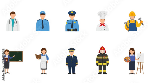 Collection of Diverse Professional People Icons Representing Various Occupations.