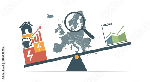 European Personal Finance and Inflation Concept, Rising Energy and Living Costs vs Income, Budget Imbalance Vector Illustration