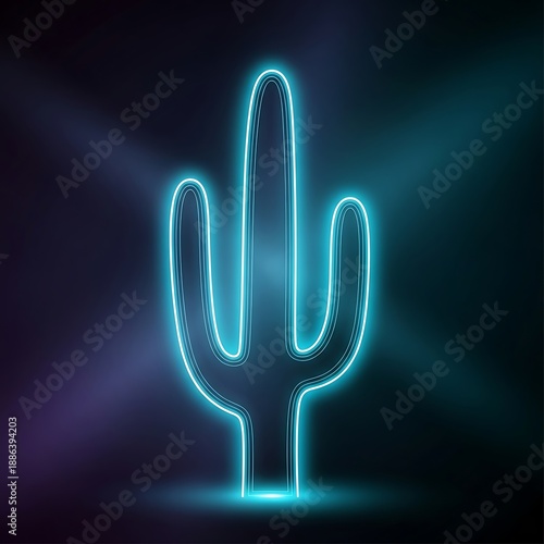 Neon cactus sign shimmering in a dark space, a glowing vibrant image