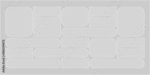 Futuristic transparent glass Bento Grid frames for website landing page. Digital banners UI templates design
