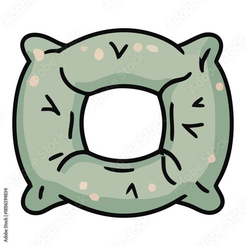 Illustrated cartoon of a soft green pillow with light brown speckles and slight creases, offering a comfortable and cozy appearance