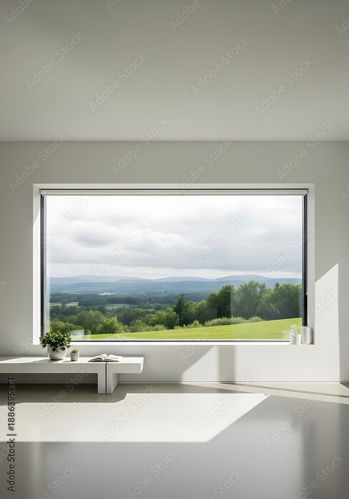 Fototapeta premium Serene interior with panoramic vista captures tranquil domestic scene