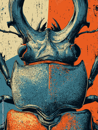 High Contrast Stag beetle Design with Gritty Vintage Distressed Effects