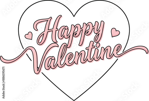 Happy Valentine" elegant script message encapsulated within a delicate heart outline, perfect for romantic greetings and heartfelt love celebrations