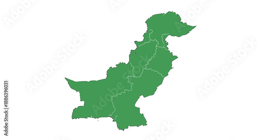 Pakistan Map Outline with Provinces on White Background