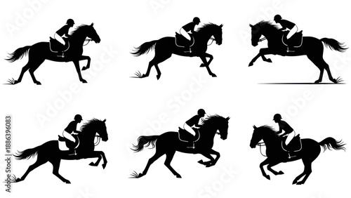 Equestrian Silhouette Set: Horse Riding Poses