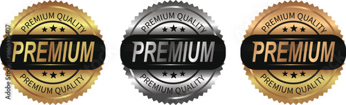 Premium quality carbon fiber vector badges. Luxury gold, silver, and bronze circle labels. For icons, logos, signs, seals, symbols, stamps, and stickers. Vector illustration.