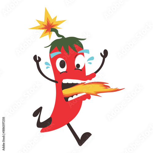 Cartoon chili character with fire effect coming out of mouth. Shows the level of spiciness.