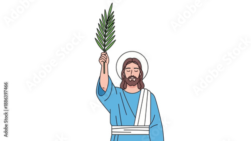 Jesus Christ holding palm branch illustration.