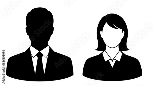 Silhouette of a man and woman in business attire.