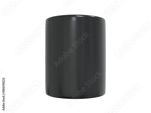 Empty Glossy Cylinder Planter, Transparent Background, Black, 3D Render front view