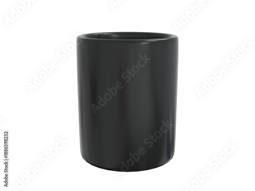 Empty Glossy Cylinder Planter, Transparent Background, Black, 3D Render side view