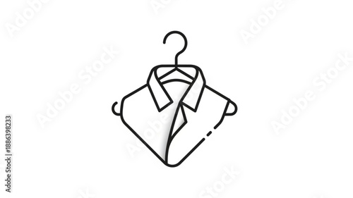Simple Line Art Icon of a White Collared Shirt on a Hanger.