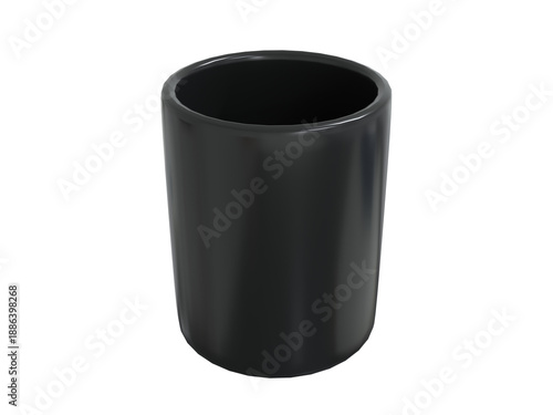Empty Glossy Cylinder Planter, Transparent Background, Black, 3D Render top view