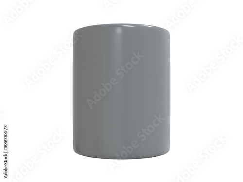 Empty Glossy Cylinder Planter, Transparent Background, Gray, 3D Render front view
