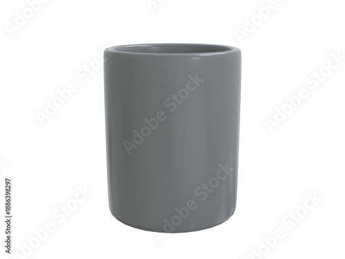 Empty Glossy Cylinder Planter, Transparent Background, Gray, 3D Render side view