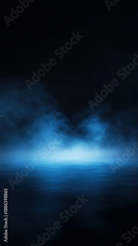 Faint Neon Blue Glow Emerging Through Dark Mist