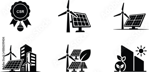 Silhouette of renewable energy sources and csr logo