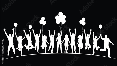 Large group of business people silhouettes with confident leader in suit standing at front, corporate teamwork, professional community and leadership vector illustration