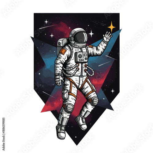Astronaut in Space Suit Floating Freely.
