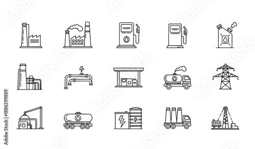 Oil and gas industry line icon vector set