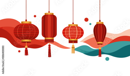 Traditional Chinese new year lanterns hanging in celebration