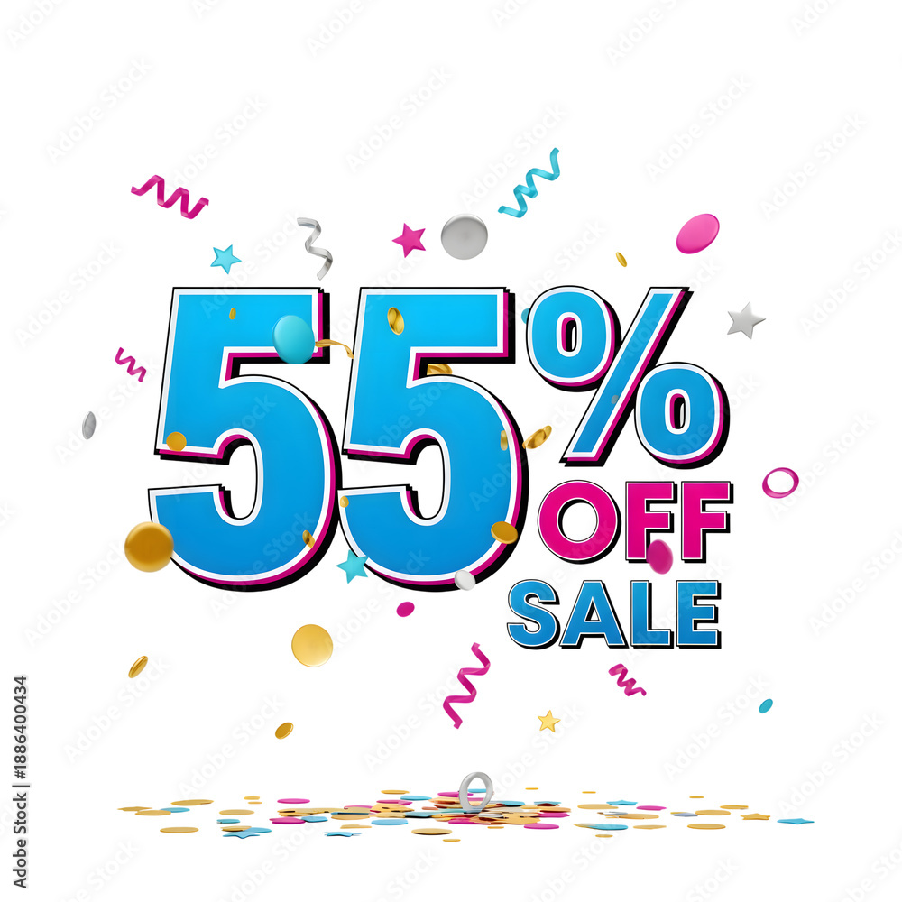 Fototapeta premium 55 Percent OFF SALE 3D Render Promotion Confetti Celebration