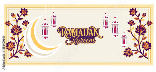 Ramadan Kareem Horizontal Banner. Greeting Cards. Invitation. Wallpaper. Vector.