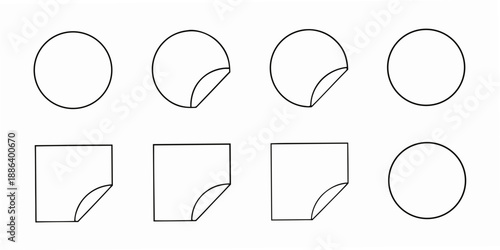 A collection of blank sticker shapes some peeled and some unpeeled
