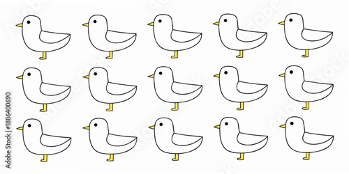 A simple grid pattern of cartoon ducks with yellow beaks and feet