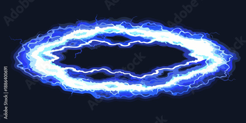An electric oval shape with bright blue and white lightning effects