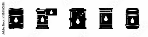 Oil barrel icon vector collection. Set of oil barrel icon vector designs. Stock vector.